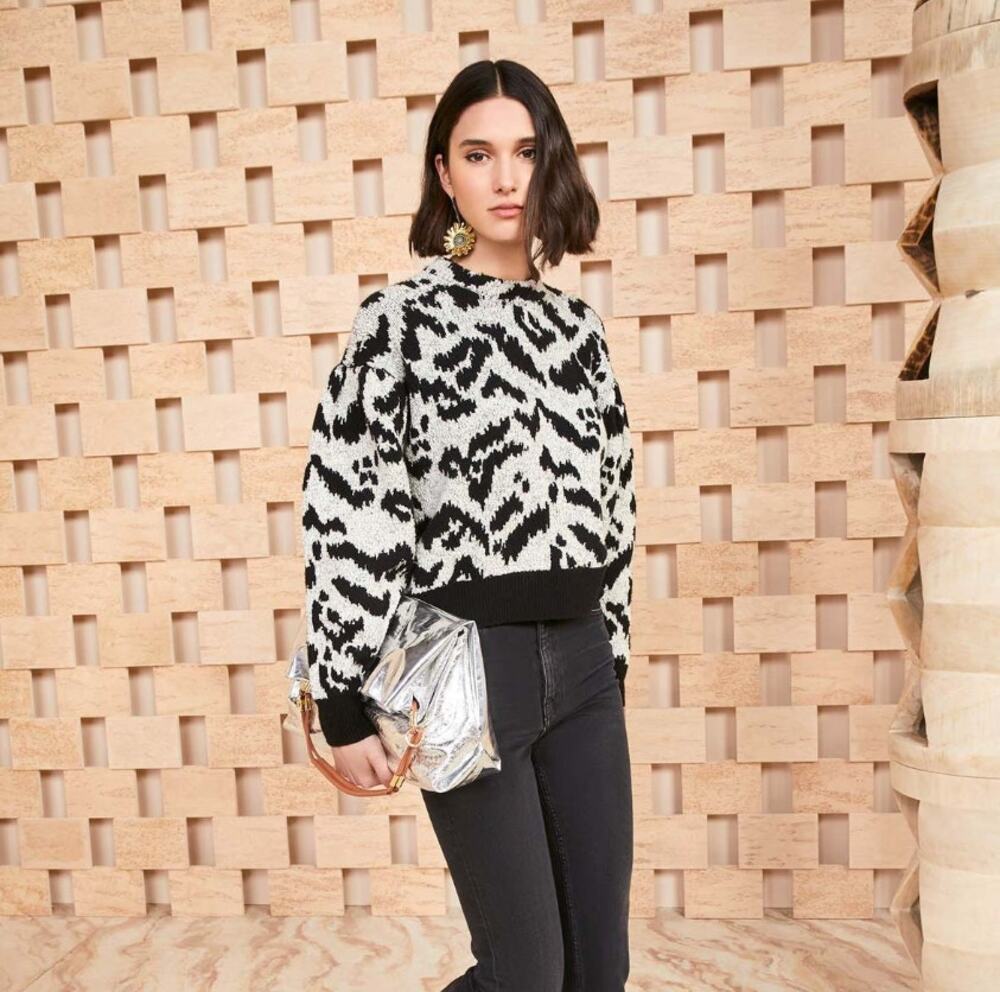ULLA JOHNSON Textured Nalla Pullover Sweater Onyx Black Taupe Sz M $475 {3K16}